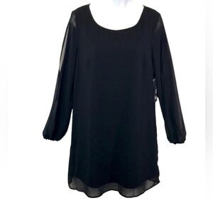 Sheer Chiffon Cut Out Sleeve Little Black Mini Dress Sz. M